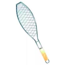 Grelha Dupla Para Assar Peixe de 60 Cm em Metal Cabo Madeira Grelha Dupla Para Assar Peixe de 60 Cm em Metal Cabo Madeira