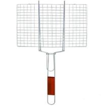 Grelha dupla para churrasco em ferro com cabo de madeira, 34x56cm Grelha dupla para churrasco em ferro com cabo de madeira, 34x56cm