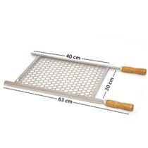 Grelha em Tela Moeda Pantheon em Aço Inox 30 X 40 - Cabo Madeira 920-1M