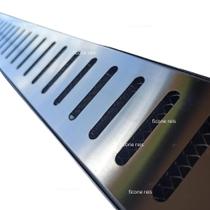 Grelha Linear Inox 7x50 Reta Com Aro E Tela Anti Insetos - Ralo Estreito Varanda (7,5cm x 50cm) - Ficone Decor