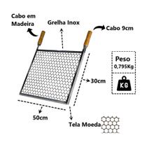 Grelha Moeda Inox 45x30 cm Cabo Madeira Grelha Moeda Inox 45x30 cm Cabo Madeira