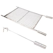 Grelha Moeda Inox Chapa Grossa 50x40 + Espalhador Brasa Inox