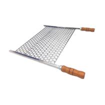 Grelha Moeda Inox Para Churrasco 40x72 Cabo Madeira E Ponta - INOX LAURINDOS