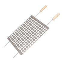Grelha Moeda Mor Churrasco 40X50 Cm Inox Com Cabo De Madeira