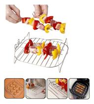Grelha Multifuncional Para Air Fryer Aço Inox 19cm + Espeto