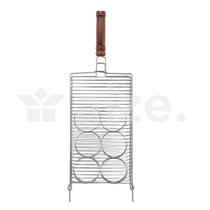 Grelha P Hambúrguer Gourmet Churrasco Petiscos C 6 Aros Modeladores Removíveis Inox 25X71,5cm