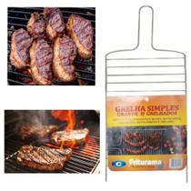 Grelha para churrasco em aço inox simples largura 25 cm comprimento 38 cm - FRITURAMA Grelha para churrasco em aço inox simples largura 25 cm comprimento 38 cm - FRITURAMA