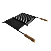 Grelha Para Churrasco Esmaltada Com Chapa Auxiliar E Coletor De Gordura 77x65 Cm Grelha Para Churrasco Esmaltada Com Chapa Auxiliar E Coletor De Gordura 77x65 Cm