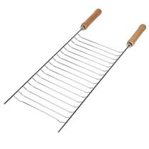 Grelha Para Churrasco Simples N1 Mor Aço Cromado 56cm X 22cm Cabo Madeira