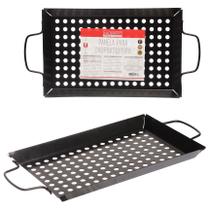 Grelha para Churrasqueira de Aço Retangular com Alça Preta 40CM Grelha para Churrasqueira de Aço Retangular com Alça Preta 40CM