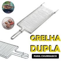 Grelha Para Churrasqueira Dupla Churrasco Peixe Carne Frango Linguiça Multiuso Aço Inox