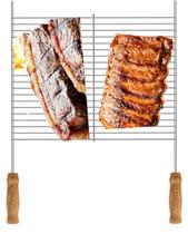 Grelha para Churrasqueira em Aço Cromado 55x43cm com Pegadores de Madeira Praticidade e Segurança no Churrasco