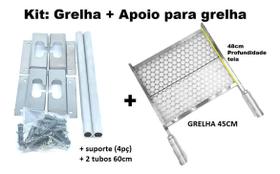 Grelha Para Churrasqueira Moeda Inox 45cm Largura e Apoio para grelha barra de 60cm
