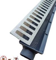 Grelha Pluvial Linear 6x50 Grelha Alumínio com Tela Anti Insetos e Coletor Modular Cinza - Ficone Reis