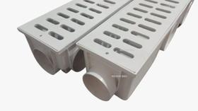 Grelha Pluvial mod. 15x100 Plástico Branco (2 peças 15x50) c/ Caixa Coletora Modular Branca Multi Saídas - Ficone Reis