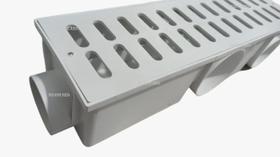 Grelha Pluvial modelo 15x50 Plástico Branco c/ Caixa Coletora Modular Branca Multi Saídas - Ficone Reis Grelha Pluvial modelo 15x50 Plástico Branco c/ Caixa Coletora Modular Branca Multi Saídas - Ficone Reis