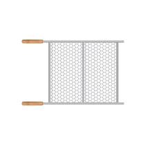 Grelha Tela Moeda 50x50cm em Aço Inox com Cabo de Madeira