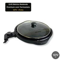 Grill Churrasqueira Elétrico Redondo Antiaderente Premium 40cm 1200W com Termostato 127 Volts Preto Grill Churrasqueira Elétrico Redondo Antiaderente Premium 40cm 1200W com Termostato 127 Volts Preto