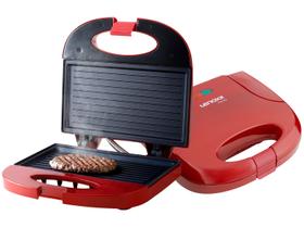 Grill e Sanduicheira Elétrica Lenoxx Easy Red PSD119 Vermelha 127V 2 em 1, 750W, Chapas Antiaderentes, Trava de Segurança, Fácil Limpeza