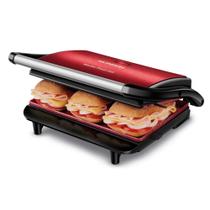 Grill Elétrico Portátil Grelha 2 em 1 Sanduicheira Press Grill Red Ceramic PG-01-RC 1000W Mondial Saudável Prático Churrasuqueira Elétrica