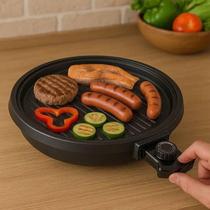 Grill elétrico redondo 220V com termostato controle temperatura antiaderente grelha removível cozinha saudável sem fumaça compacto