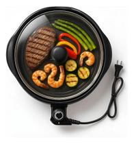 Grill Elétrico Redondo Premium 40cm Grelha 25,5 cm Antiaderente Preto Grill Elétrico Redondo Premium 40cm Grelha 25,5 cm Antiaderente Preto