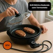 Grill Elétrico Redondo Premium Com Termostato 127V Preta