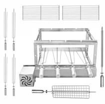 Grill Giratório Para Churrasqueira 4 Espetos Inox + Espeto Grelha Auxiliar Espada Grill Giratório Para Churrasqueira 4 Espetos Inox + Espeto Grelha Auxiliar Espada
