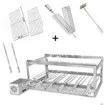 Grill INOX 6 espetos para Churrasqueiras com Acessórios