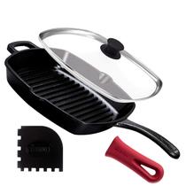 Grill Pan Cuisinel Cast Iron Square 10,5 polegadas com tampa de vidro e muito mais