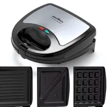 Grill Sanduicheira Waffle 3 Em 1 750w Inox Britania Não Gruda Chapa Removível