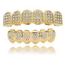 Grillz Dentes Cravejado Dourado Brilhante Zircônia