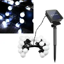 Grinalda Cordão Luzes Solares Jardim Bolas Branca 20 LEDs