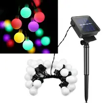 Grinalda Cordão Luzes Solares Jardim Bolas Colorida 20 LEDs
