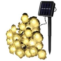 Grinalda Cordão Luzes Solares Jardim Rosas Dourada 20 LEDs