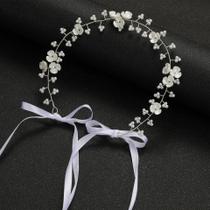 Grinalda de Flores e Pérolas Boêmia para Cabelo - Tiara para Casamento e Festas Grinalda de Flores e Pérolas Boêmia para Cabelo - Tiara para Casamento e Festas