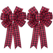 Grinalda de Natal Bow Iceyyyy Grande Xadrez de Búfalo Preto e Vermelho