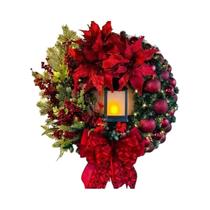 Grinalda de Natal Grande (30cm) com Lanterna e Arco - Decoração de Porta