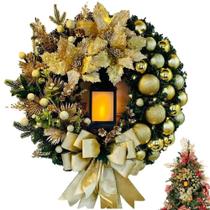 Grinalda de Natal Grande (30cm) com Lanterna e Arco - Decoração de Porta