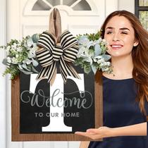 Grinalda de sobrenome com placa de boas-vindas para decoração de casa de fazenda de porta frontal