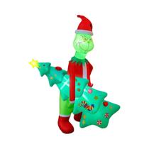 Grinch Inflável Segurando Árvore De Natal Com Luzes LED De 2,1M, Decoração De Férias Para O Jardim E Grinch Inflável Segurando Árvore De Natal Com Luzes LED De 2,1M, Decoração De Férias Para O Jardim E