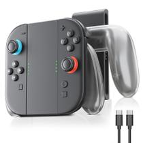 Grip de carregamento Switch 2 Joycon transparente ergonômico com LED e USB-C Grip de carregamento Switch 2 Joycon transparente ergonômico com LED e USB-C