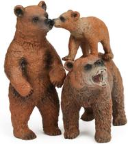Grizzly Bear Toys Figurines Set, Plastic Forest Animal Bear Family Figures for Nature Science Learning, Realistic Woodland Creature Party Supplies Cake Toppers, Pack of 3