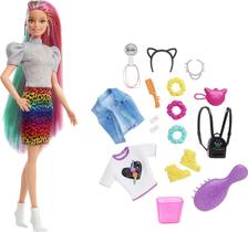 Grn81 barbie boneca penteado arco-íris animal print loira