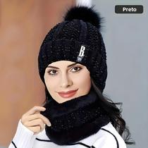 Grosso Plush Windproof Knit Hat Set, cachecol de chapéu quente casual, inverno frio, 2pcs