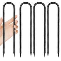 Ground Stakes QNLONG 30 cm, gancho em U preto, antiferrugem, 4 unidades