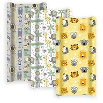 GROW WILD Changing Pad Cover 3 Pack de algodão Soft & Stretchy Jersey Capa da almofada de mesa de mudança de bebê Capas de almofada de troca de fraldas para meninas ou meninos Folhas Wipeable Animais de safári amarelo branco cinza