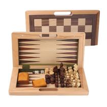 GSE 16 "Deluxe 3-em-1 Xadrez Dobrável de Madeira, Dama e Gamão Jogo de Tabuleiro Combo Set, Portable Travel Chess Checker Backgammon Set para Crianças e Adultos