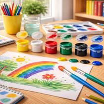 Guache Escolar Infantil 6 Cores Vibrantes 3,8ml Cada Lavável Atóxico Ideal para Atividades Escolares e Criativas
