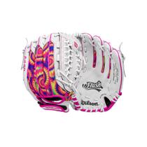 Guante Wilson 2024 A440 Flash de 12” para Jardín en Fastpitch Softbol Juvenil - Mano Izquierda, Blanco/Rosa/Tie Dye